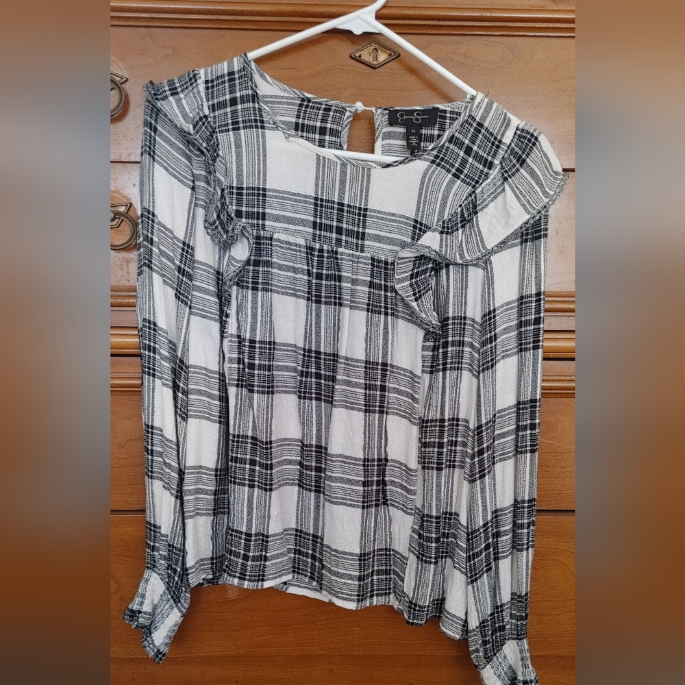 Jessica Simpson Monochrome Plaid Top
